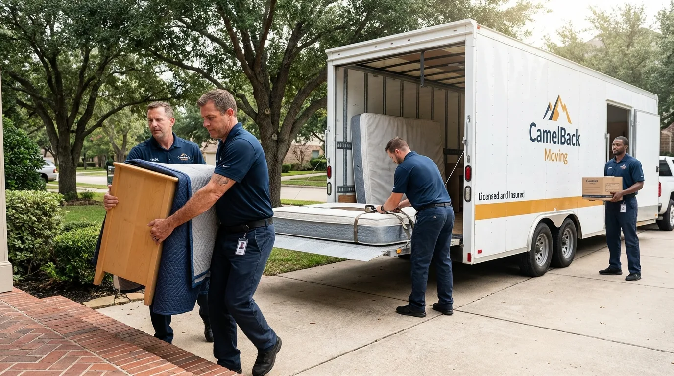 Crew loading residential truck for cross-state move from Greenville, MO