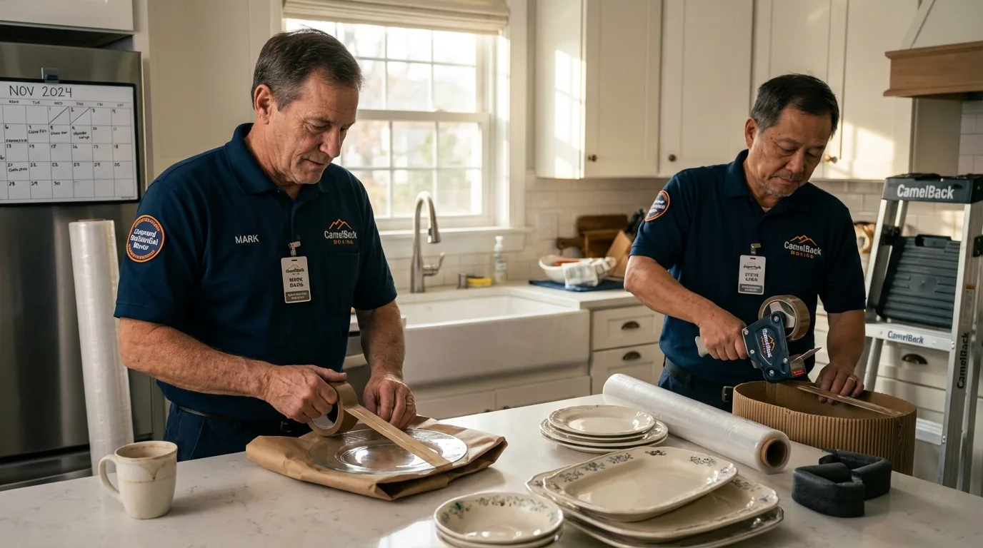 Professional crew packing kitchen dishware in Greenville, MO